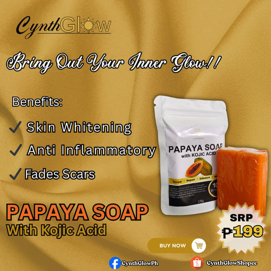 CynthGlow Papaya With Kojic Acid Whitening Soap